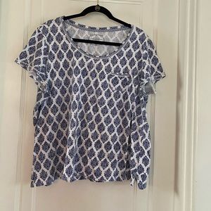 Pajamas, blue & white capri pans with pockets & sort-sleeve top